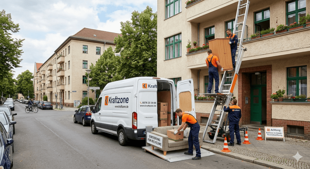 Ein leergeräumtes, sauberes Zimmer in Berlin nach einer Entrümpelung durch Kraftzone, bereit für Malerarbeiten.
